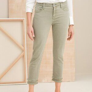 Chico's So Slimming® Girlfriend Slim Leg Crop Olive Green Fringe Detail Sz 14R